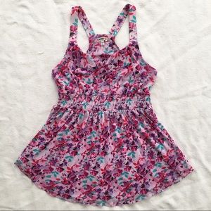 Express Gauzy Floral Stretch Babydoll Tank sz S